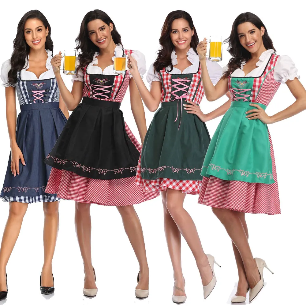 

Women Adult Traditional German Plaid Dirndl Dress Bavaria Oktoberfest Dress Waitress Maid Dress Beer Carnival Party Outfit
