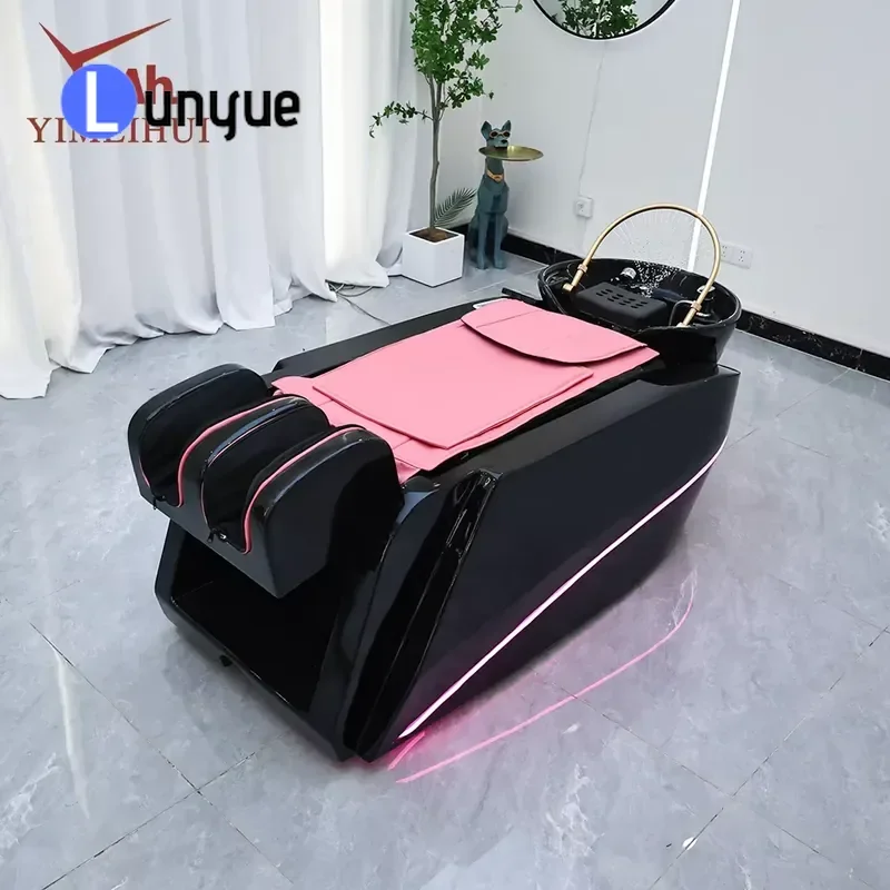 Luxury Ergonomic Electric Barber Bed with Acrylic Basin Adjustable Backwash Unit for Hair Beauty Spa Massage Furniture