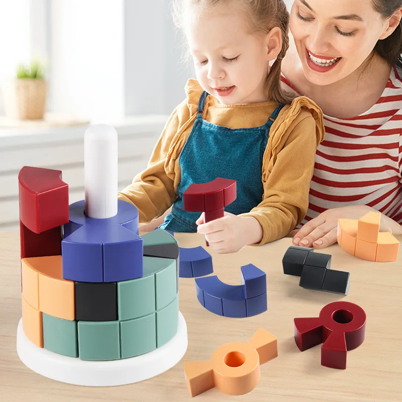 어린이 DIY 퍼즐 변경 가능한 큐브, 창의적인 원통형 쌓기, 40 개의 챌린지 카드, 과학 교육 퍼즐 빌딩 블록 장난감