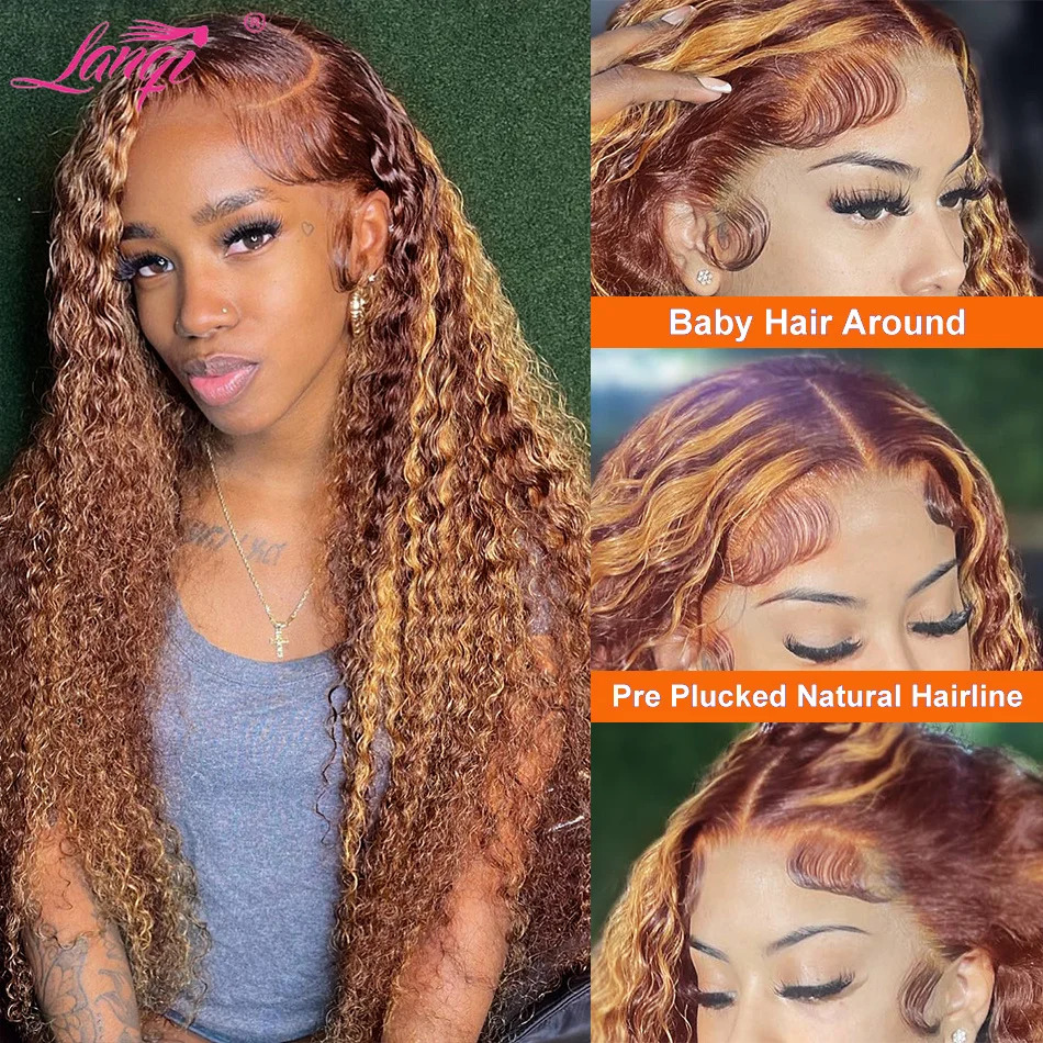 Perruque Lace Front Wig Deep Wave Naturelle, Cheveux Humains, Bordeaux, 13x4, P4/27, À Reflets, Densité 250