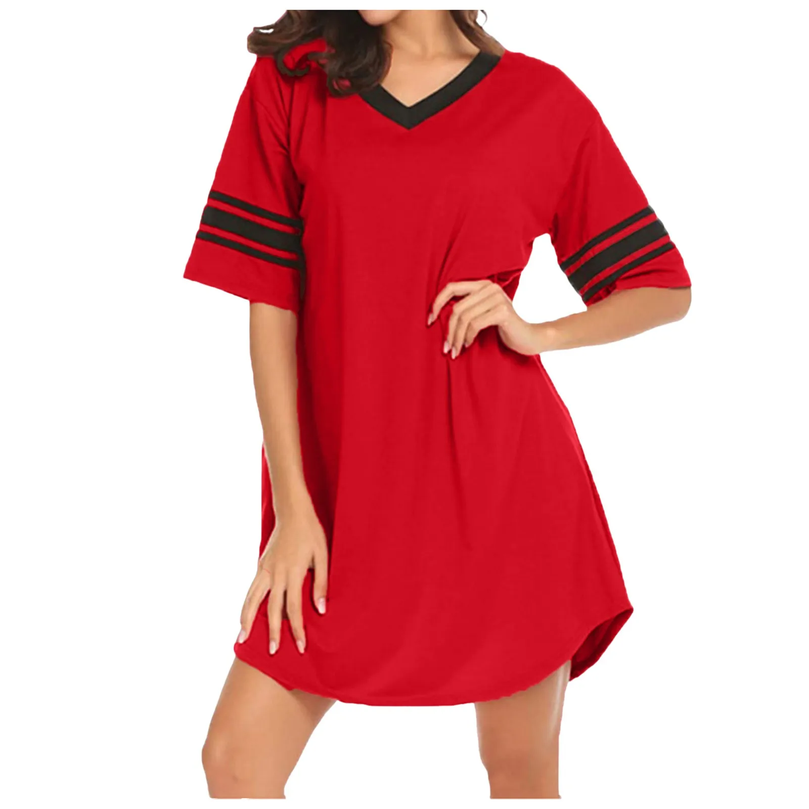 Conjunto de pijamas de manga curta feminina, camisas de noite femininas, camisola sexy, pijama de Natal