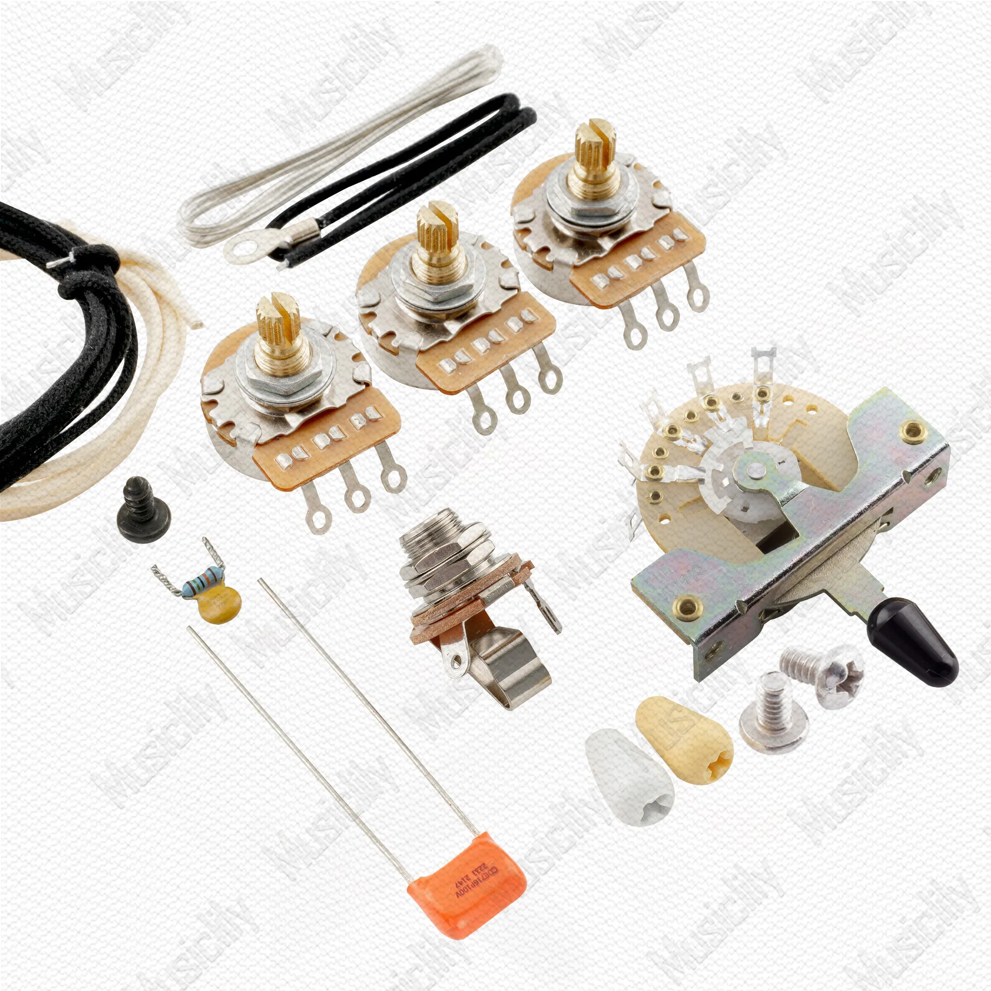 

Single Single Single DIY Circuit Kit SSS Control Potentiometer Switch Jack Assembly For S/T Electric Guitar