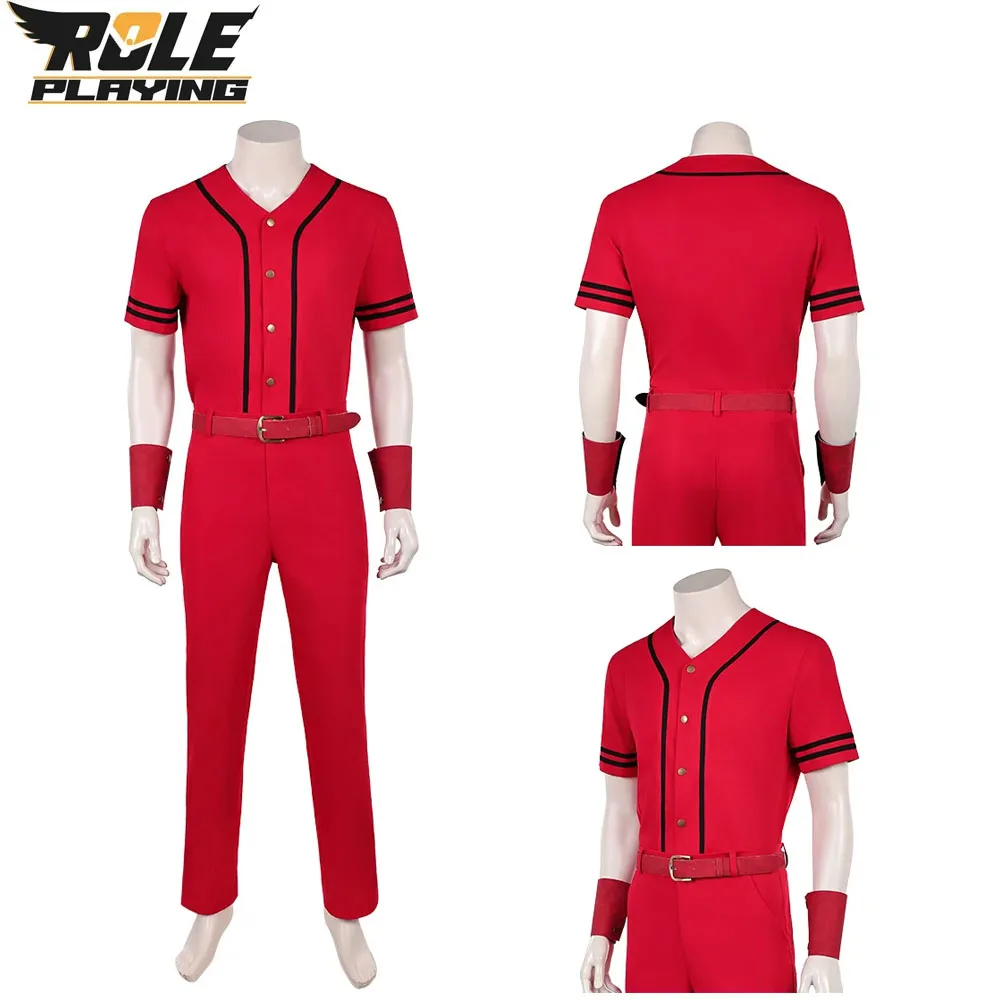 

Luffy Cosplay Men Fantasy Red Top Pants Belt Handguard Costume Movie Navigation Roleplay Clothing Male Halloween Carnival Suit