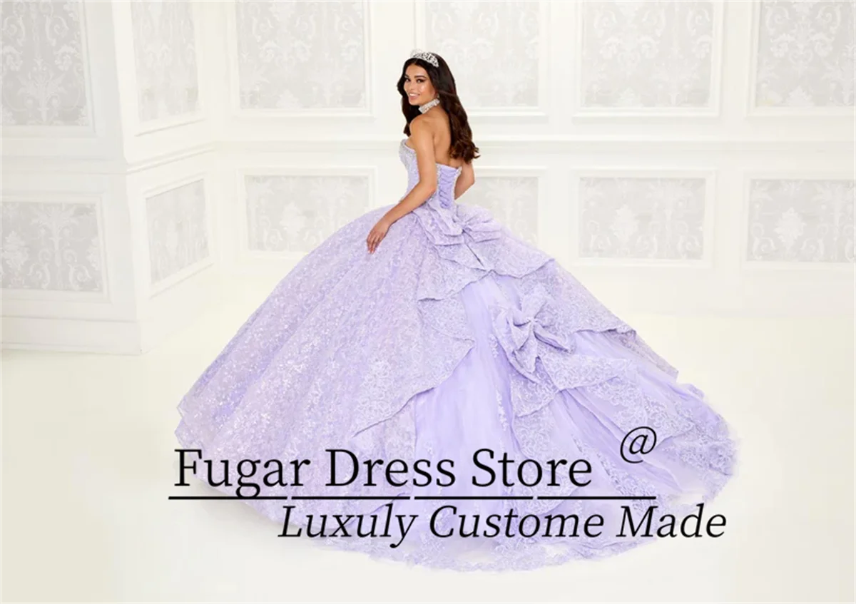 Customized Fashion Quinceanera Dresses Sweetheart collar Embroidered lace Beaded corset Back bow decoration vestidos para niñas