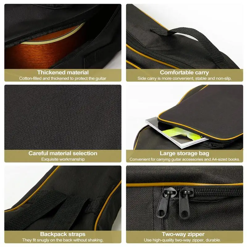 Capa para baixo de guitarra, bolsa à prova d'água grossa de pano oxford para guitarra clássica acústica acolchoada de 0,19 polegadas, bolsa de ombro grande