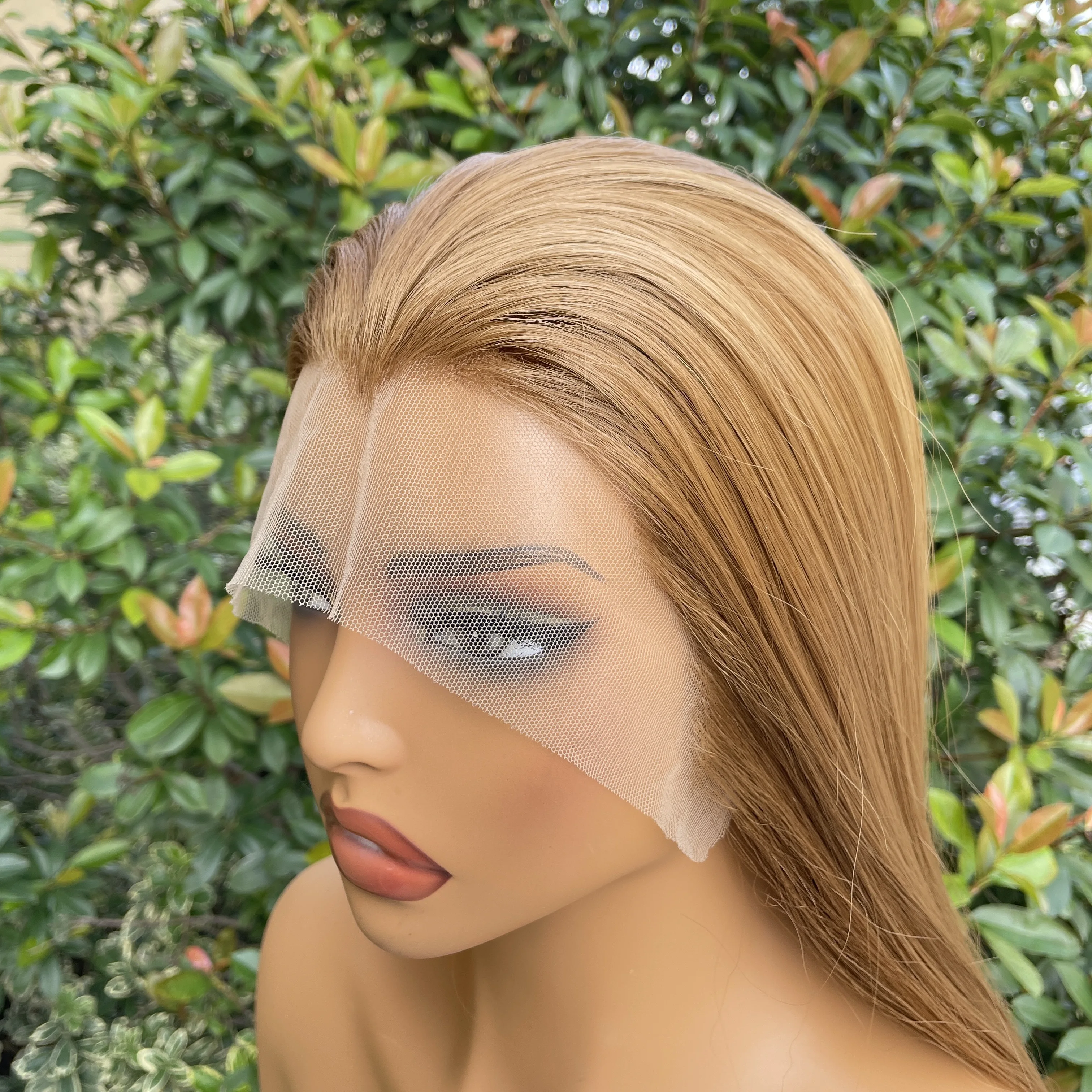 Dark Honey Brown Synthetic 13x4Lace Front Wig for Black Women Widow's Peak 26Inch Long Straight Glueless Wig Heat Resistant 150%