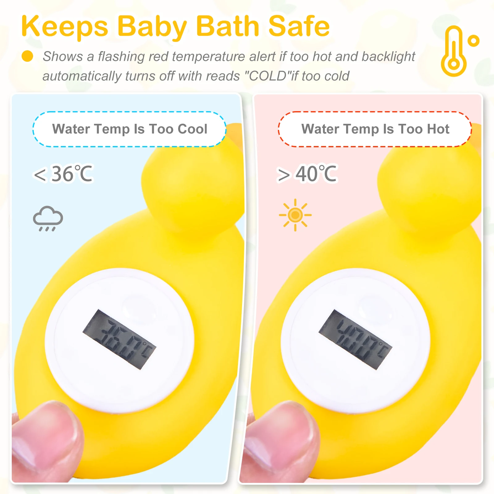 Baby Bath Water Thermometer Duck Temperature Gauge Shower Sensor Bathtub Alarm Timer Function Color Coded Heat Indicator