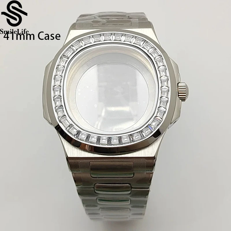 

SmileLife 41 мм Nautilus PP бриллиантовое серебро сапфировое стекло со складной пряжкой ремешок подходит для NH35/36/4R аксессуары для часов с механизмом