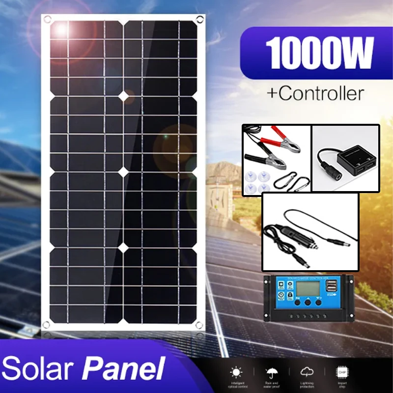 

1000W Solar Panel Flexible Power Bank Solar Cell Kit 12V18V Controller Solar Plate For Solar Camping RV Car Fast Battery Charger