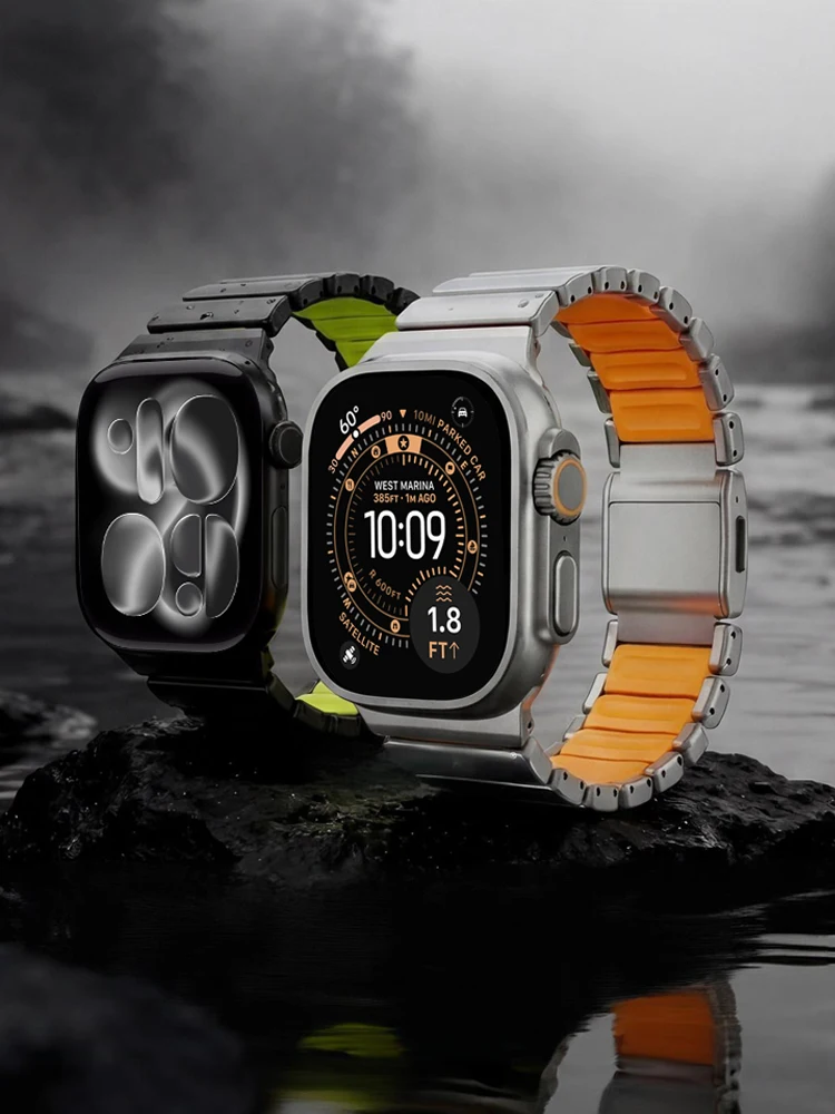 

Нержавеющая сталь + силиконовый ремешок для iWatch серии 11 10 SE3 9 8 7 6 5 4 Магнитный корреа Apple Watch ремешки Ultra 3 2 49 мм 44 мм 45 мм 46 мм
