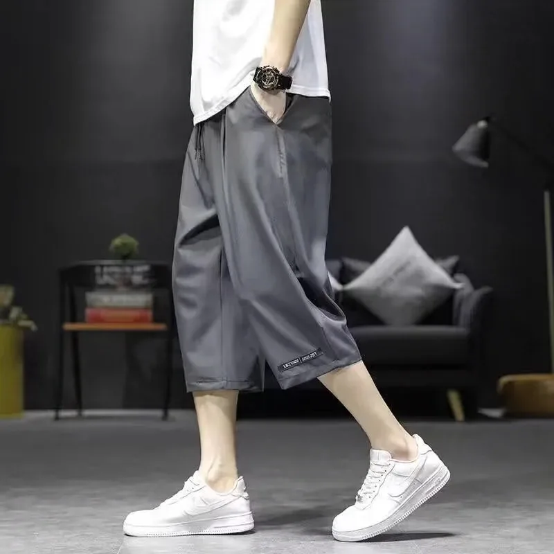 

Ice Silk Thin Seven-Foot Pants Loose Casual Breathable Men's Summer Spor Faionable Straight Leg Pants