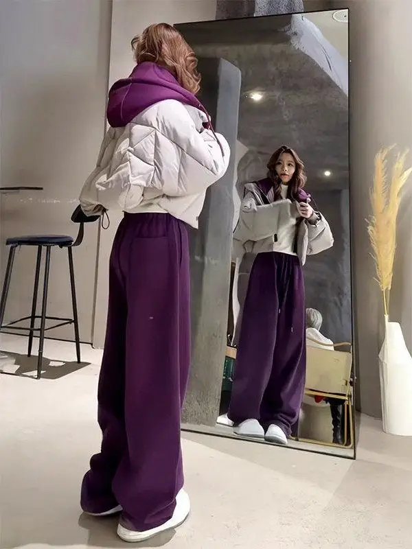 

plus Size 300 Pounds Wide Leg Sweatpants Women's Loose Casual High Waist Sporty Pants Autumn Winter Comfortable Lazy Style