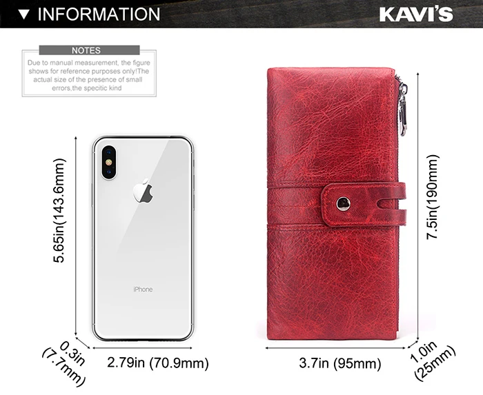 KAVIS Damen-Geldbörse, echtes Leder, lange Clutch mit RFID-blockierendem Kartenhalter, Reißverschluss, Münzgeldbörse, große Kapazität, Handytaschen – Detail 2