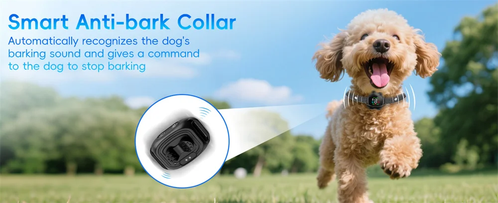 �Intelligentes wiederaufladbares Anti-Bell-Halsband für Hunde, Vibration, 4 Modi, 8 Empfindlichkeit, IP67, wasserdicht, für kleine, mittelgroße Hunde, 5–15 lbs ​ – Detail 3