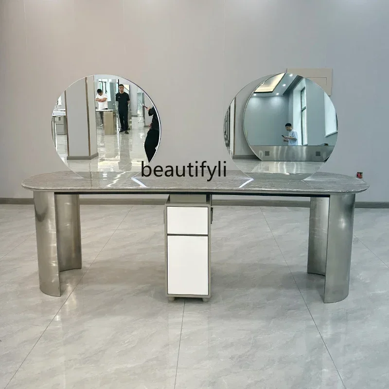 

FG17Barber Shop with Light Dressing Table Barber Shop Marble Mirror Hair Salon Hot Dyeing Dressing Table Hair Salon Dressing Tab