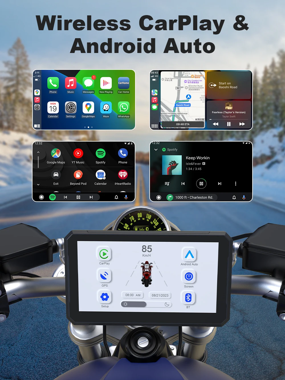 Motorcycle Navigation 7 Inch Android Auto for Motorcycle GPS Apple Carplay Para Moto Screen Waterproof Motorcycle Display IPX7