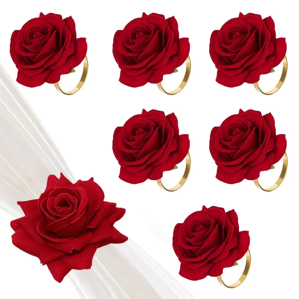 

Valentine's Day Decor Simulation Red Rose Napkin Ring Wedding Birthday Party Table Decor Rose Napkin Buckle Bride To Be 2025