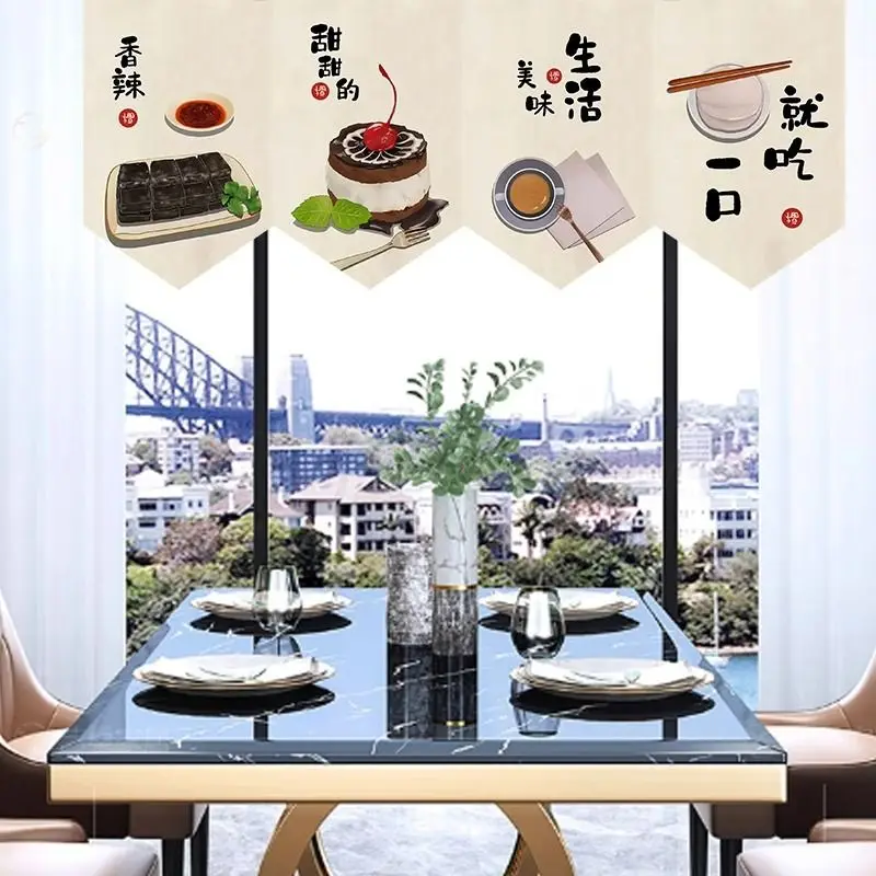 VIKAMA Chinese Food Print Triangular Valance No Drill Magic Tape Self Adhesive Window Blind Restaurant Decor