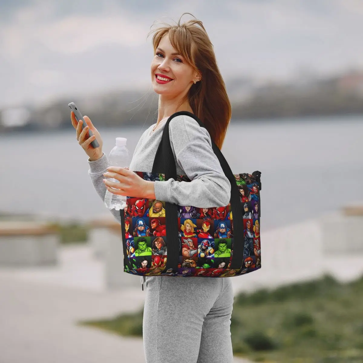 مخصص أعجوبة بطل الرجل العنكبوت حمل حقيبة المرأة سعة كبيرة هزلية Kawaii الكرتون شاطئ رياضة الكتف حقيبة سفر