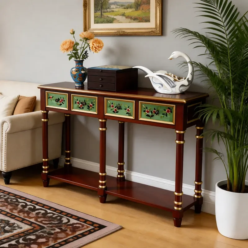 Solid Wood Porch Cabinet Living Room Locker Dining Side Cabinet Sofa End Table Wooden Storage Console for Home Entryway