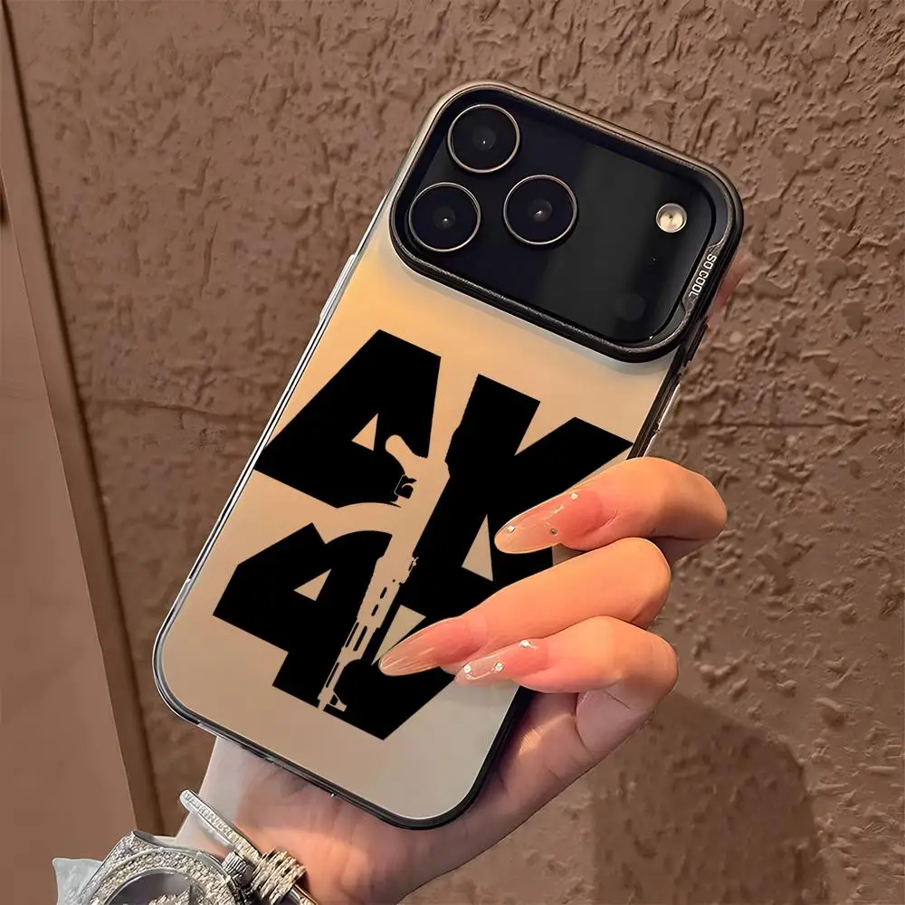 Etui na telefon iPhone 17 16 15 14 13 12 11 Pro Max z motywem karabinu AK-47, kolorowe, matowe, laserowe, aurora, odporne na wstrząsy.