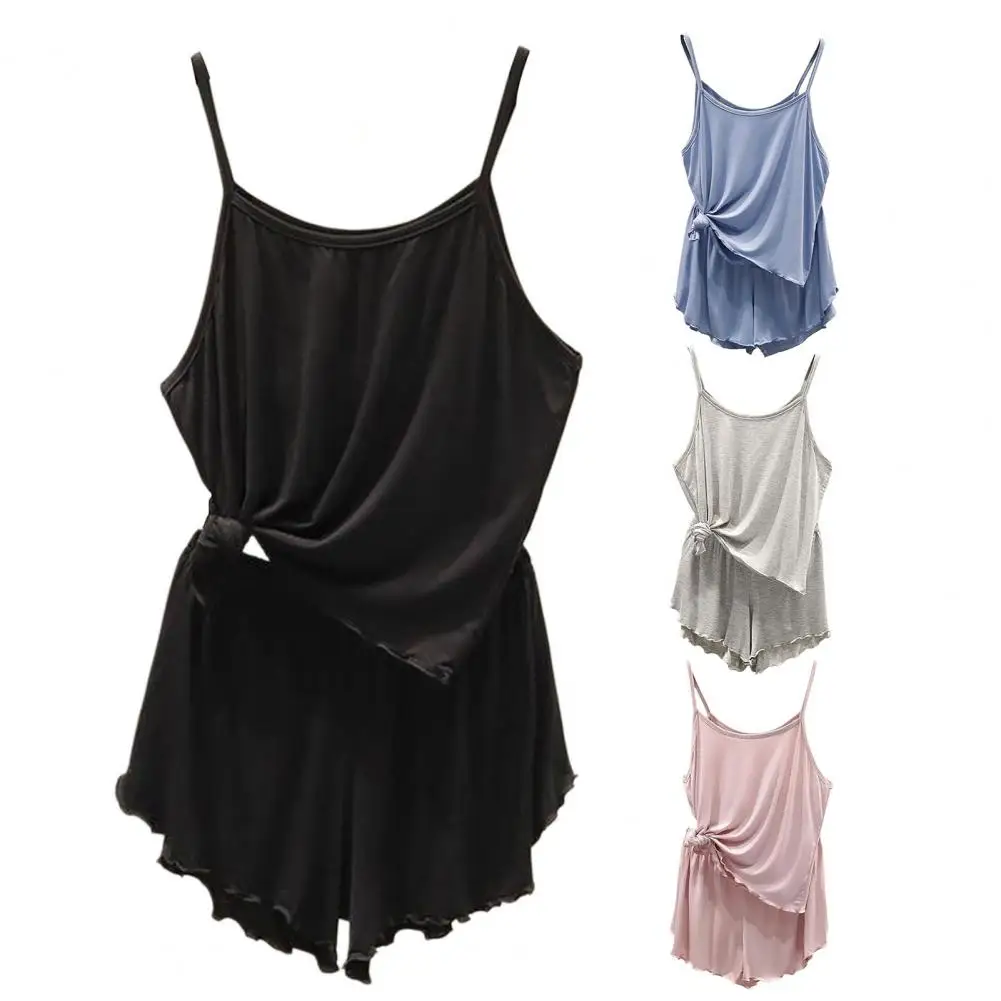 Summer 2pcs Casual Pajama Set With Camisole Vest And Mini Shorts Nightgown For Women's Casual Home Wear Nightwear Loungewear