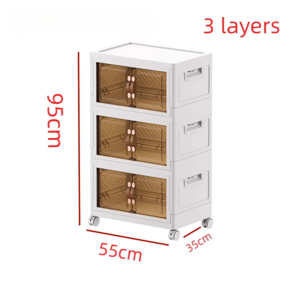 Fold Wardrobe Containers With Wheels High-capacity Shelves Kitchen Cabinets Multi-Layer Floor-Standing Living Room Storage Box