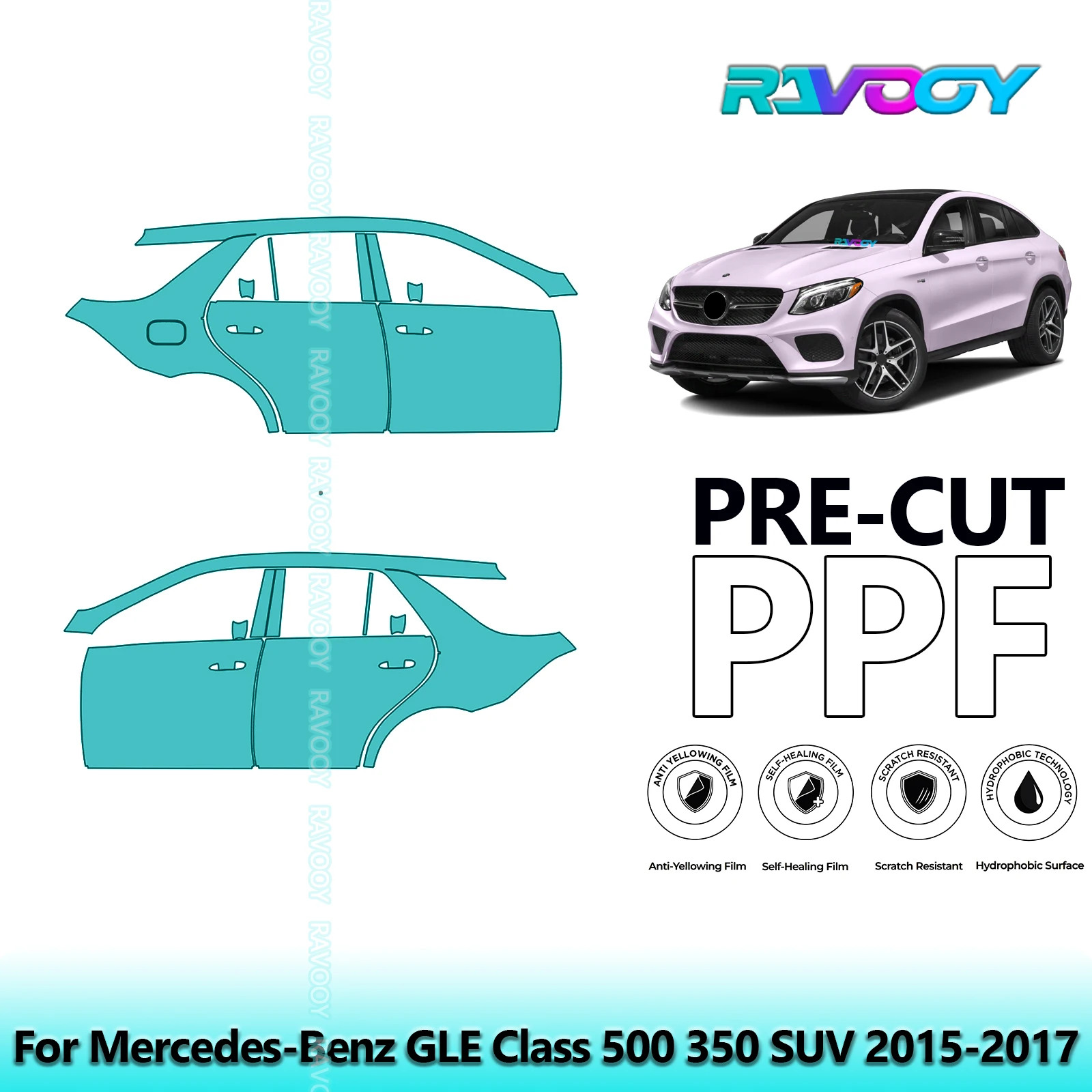 

For Mercedes-Benz GLE Class 500 350 SUV 2015-2017 8.5mil Pre-Cut PPF Door & A/B Pillar Kit TPU Paint Protection Film Set