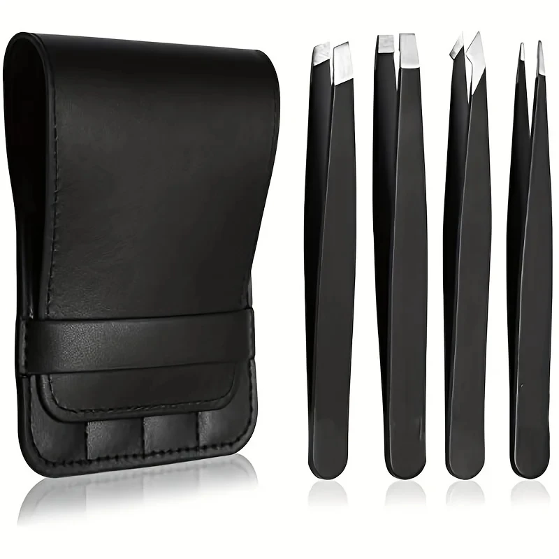 

4pcs Tweezers - Professional Tweezers For Eyebrows - Great Precision For Facial Hair, Splinter And Ingrown Hair Removal