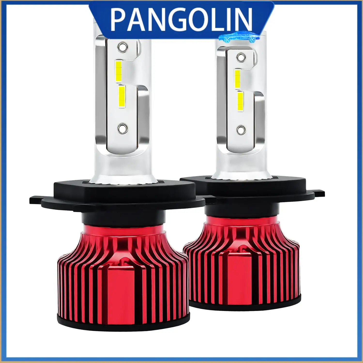 

Светодиодные фары PANGOLIN H4, 2 шт., FD6, серебристо-красный цвет, 12000LM, 6000K для автомобильного освещения PANGOLIN с 6 чипами CSP, авиация