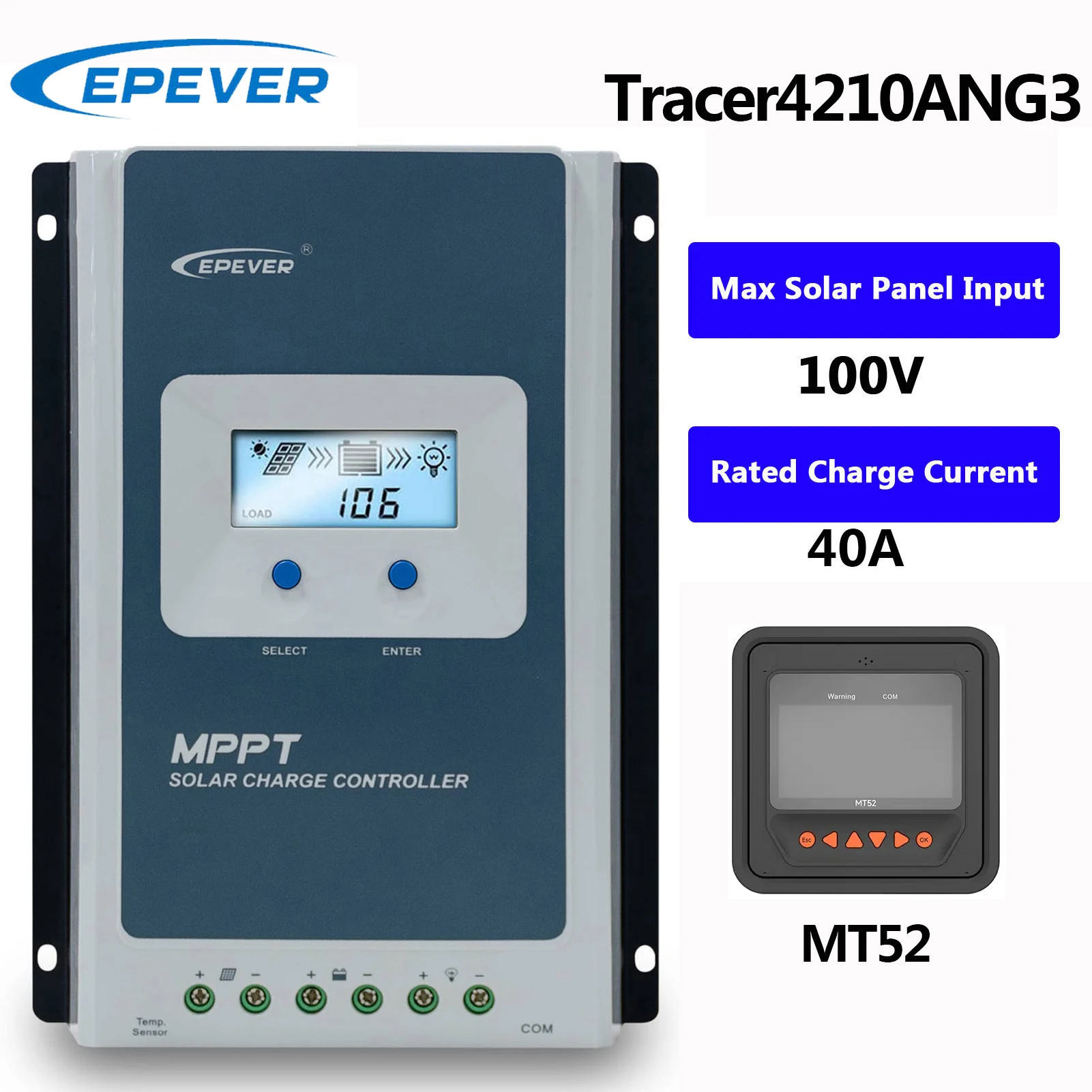 EPEVER New Updrade 40A MPPT Solar Charge Controller Max PV Input 100V 12V 24V Voltage Auto Identify Support Lithium Battery