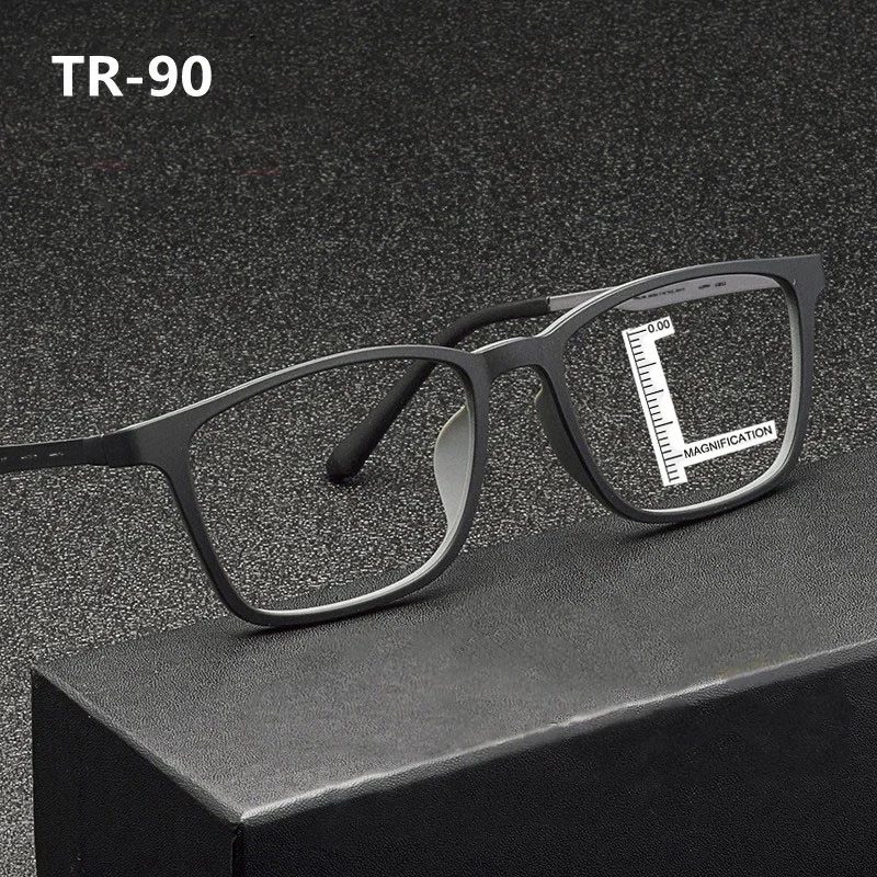 Hochwertige progressive Lesebrille aus reinem Titan für Herren, Anti-Blaulicht-Presbyopie-Brille mit Dioptrien + 1,0 bis + 4,0