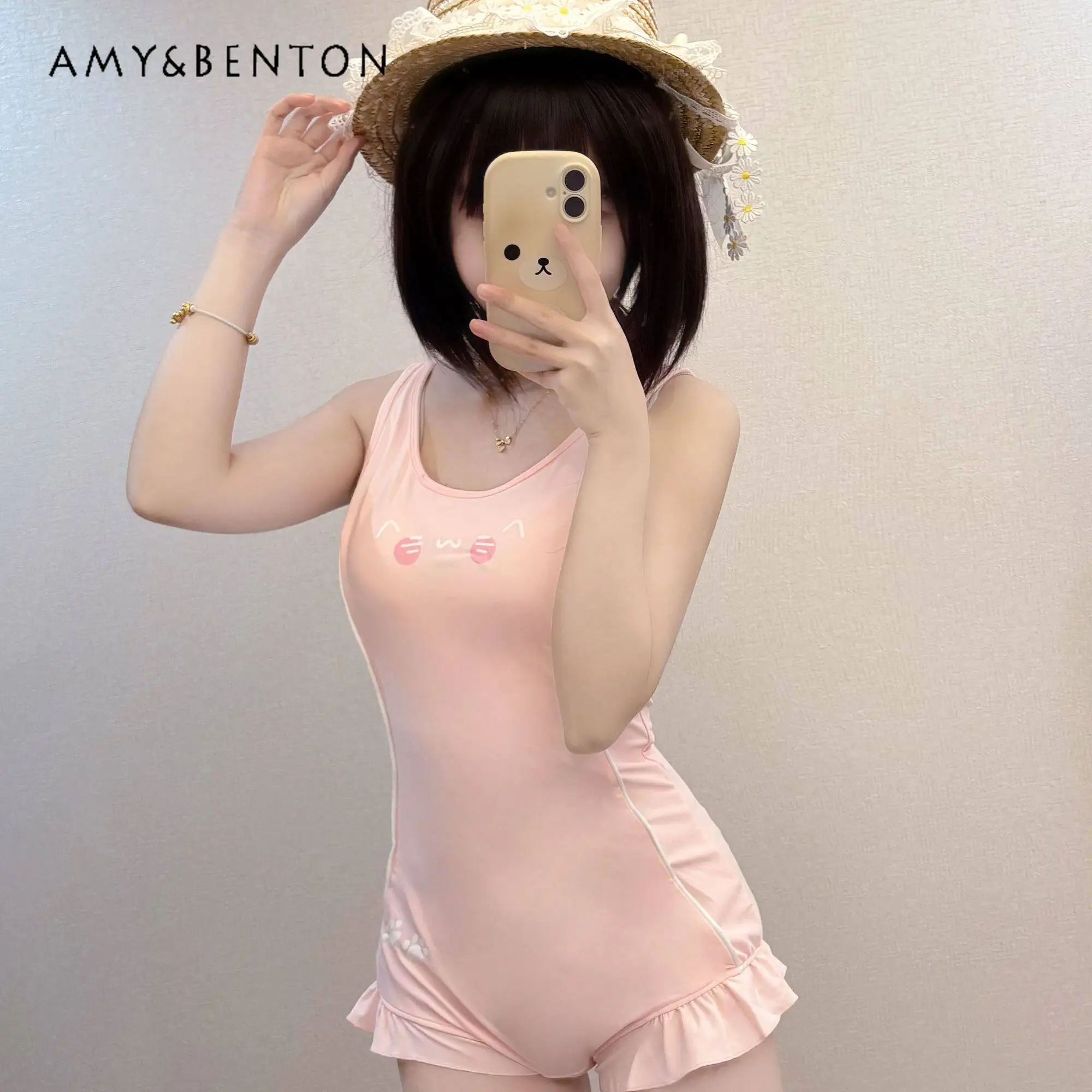 

Новый женский слитный купальник с принтом кошачьих лапок, розовый, на бретельках, милый, нежный, женственный, треугольный, для отпуска