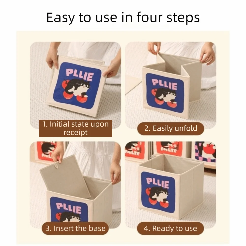 

Cartoon Cube Storage Box Cat Pattern Large Capacity Clothing Storage Box Folding Moisture-proof Cabinet Storage Basket