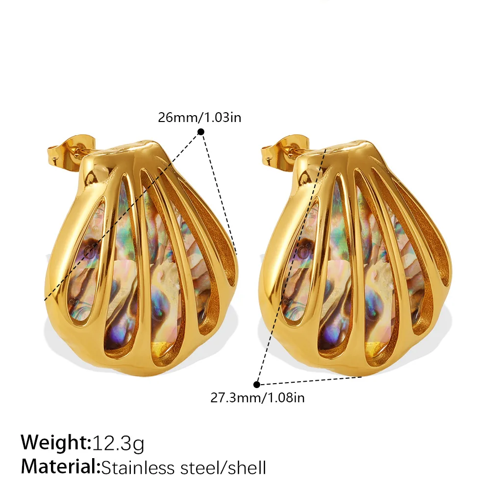 18K Gold Plated Stainless Steel Ocean Shell Jewelry Set  Inlay Seashell Pendant Necklace Earrings Luxury Fashion Women Jewelry