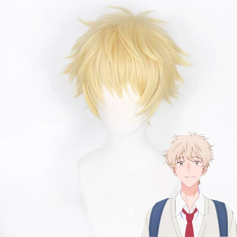 애니메이션 스킵 앤 로퍼 코스프레 캐릭터 헤드기어 시마 소스케 역할 가발 파티 남성 정장 매치 골든 플립업 숏 헤어 헤어피스