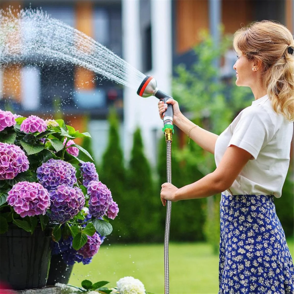 Tubo da giardino corto, tubo flessibile a tenuta stagna in metallo, tubo flessibile in acciaio inossidabile 304 per irrigazione da giardino all'aperto 3Ft