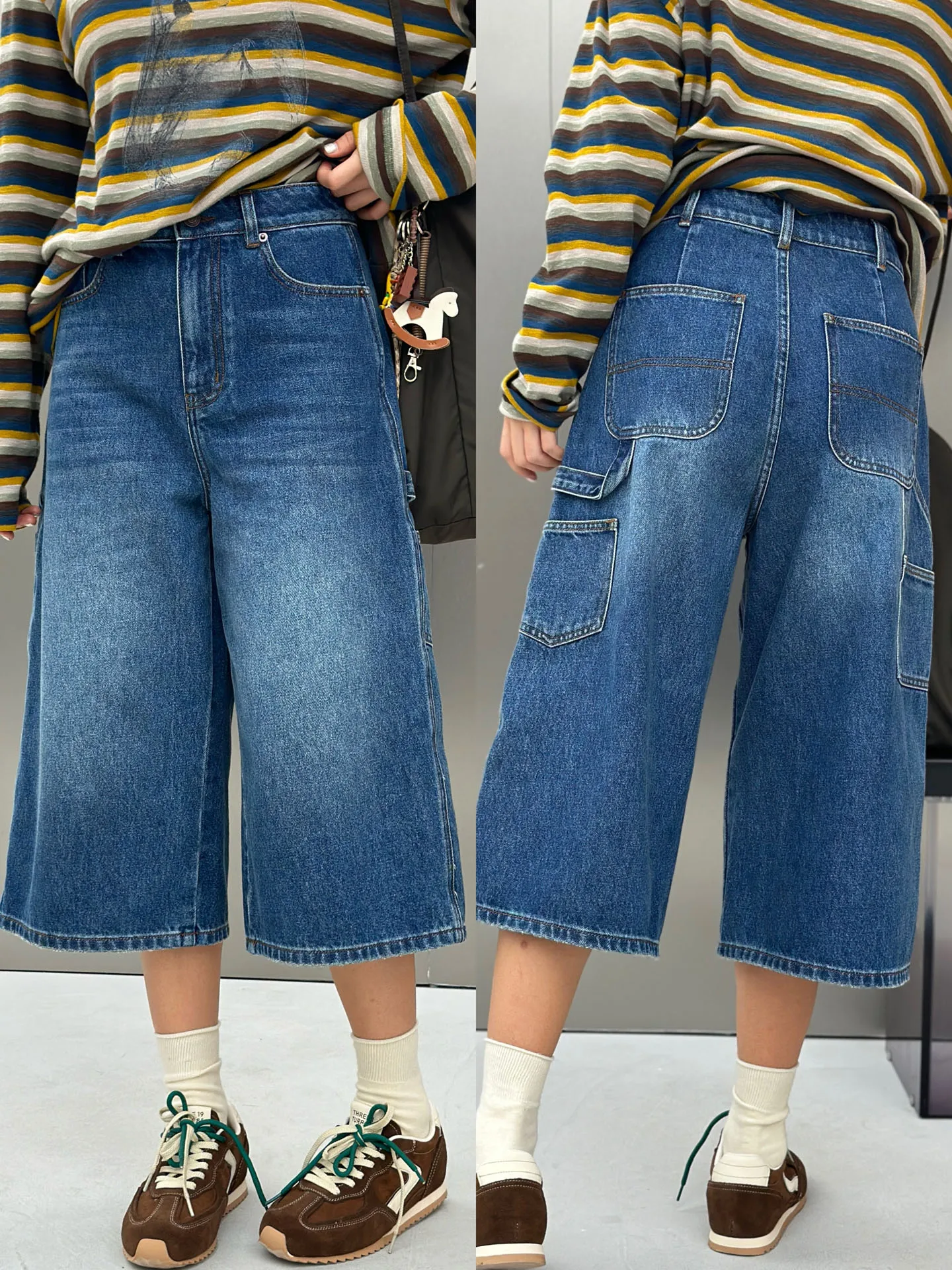 

Женские джинсы с высокой талией из хлопка, широкие штанины, универсальные, утягивающие, джинсы-капри, ретро, весна-осень