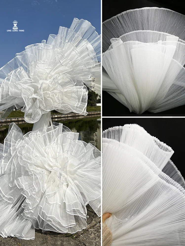 Hard Mesh Organza Pleated Small Wrinkled Fabric Quite Broad Modeling Wedding Decoration Space Decoration Stage Designer Fabrics