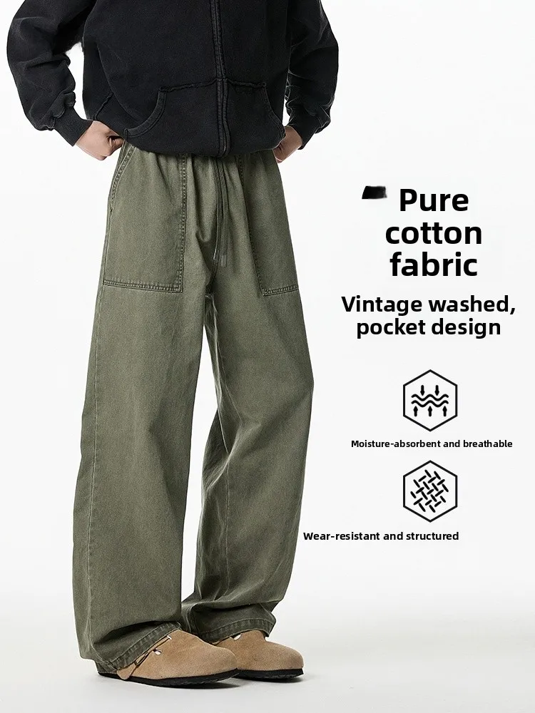 

Men's Military een Cotton Work Trousers Loose Straight Leg Retro American Sle Spring New Faion Casual Pants