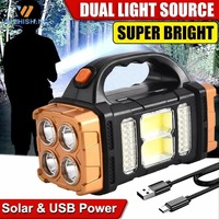 Portable Powerful Solar Flashlights with COB Side Lamp Waterproof Work Light USB Rechargeable Camping Outdoor Emergency Lantern