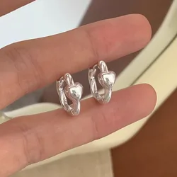 PANJBJ 925 Sterling Silver Love Heart Hoop Earring for Women Minimalism Sweet Romance Lovely Trend Jewelry Gift Dropshipping