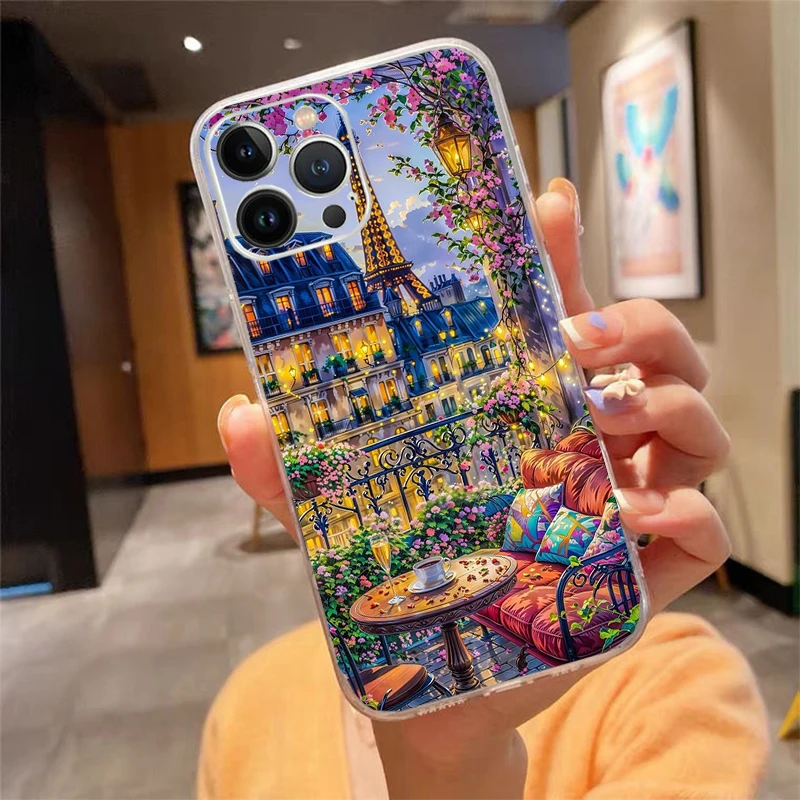 

Eiffel Tower Phone Case Carcasa Funda For iPhone 17 Pro Max Air 16 15 14 13 Pro Max 15 16 Pro 15Plus Case