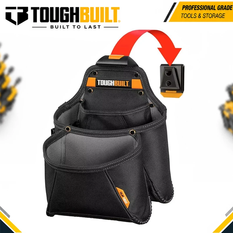 TOUGHBUILT TB-CT-03 Mega Supply Pouch with ClipTech Hub, 7 Pockets & Loops, Rugged 6-Ply Construction Tool Belt Pouch