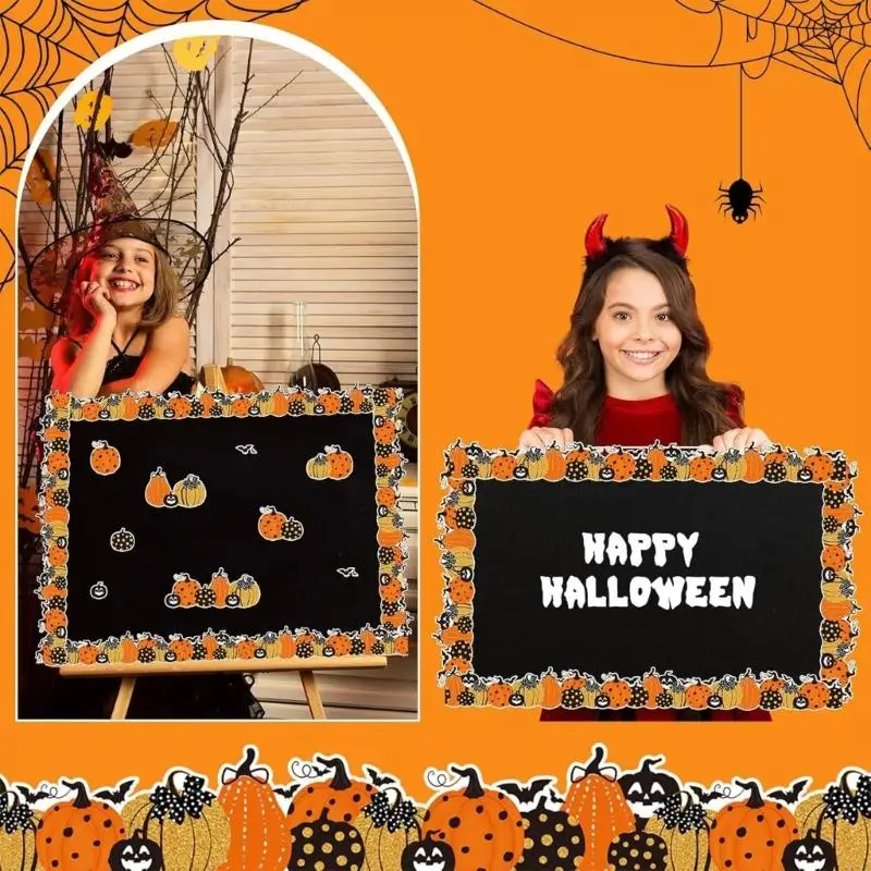 Decorative Halloween Border Roll with Scalloped Bat Pattern, Paper Trim for Classroom Bulletin Board, Whiteboard, Wall K1KF
