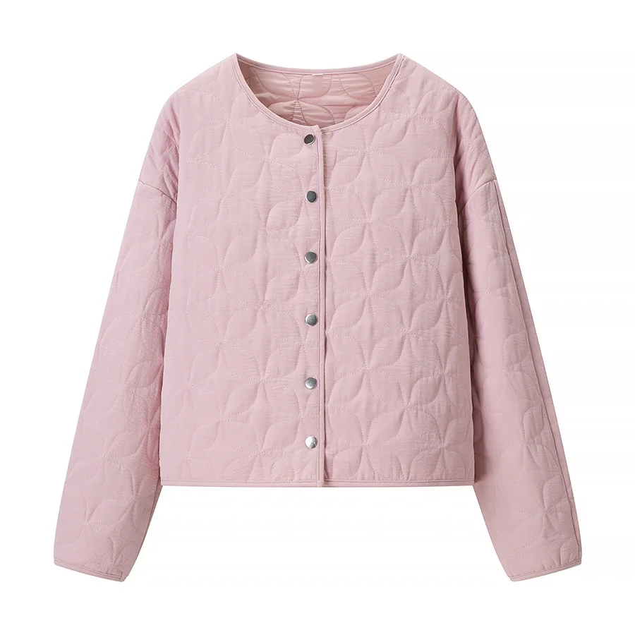 Nine Zar レディース ラウンドネック パッチワーク 無地 ルーズ カジュアル ジャケット アウター トップス ダイヤモンド柄 ロングスリーブ 秋コート