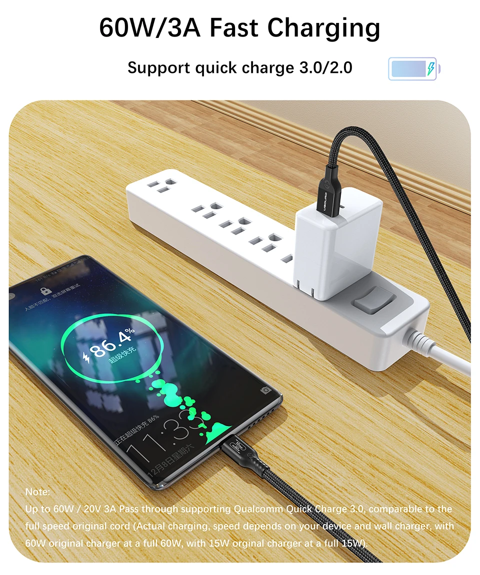 UGOURD USB 3.2 3.1 Gen2 10Gbps USB-A auf Typ-C Kabel USB-C Datenübertragungskabel 60W Schnellladekabel für USB-HUB SSD-Box – Detail 3