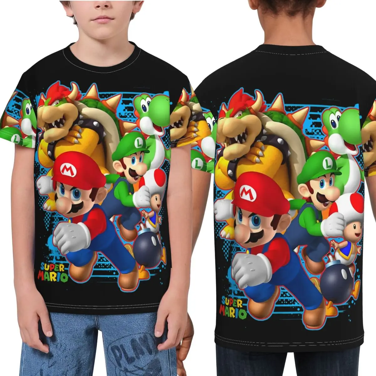 Child Game Super M-Mario Bros Spray Paint Soft Comfy T Shirts Children's Cute Tee Shirt Short-Sleeved Printed Top Tees