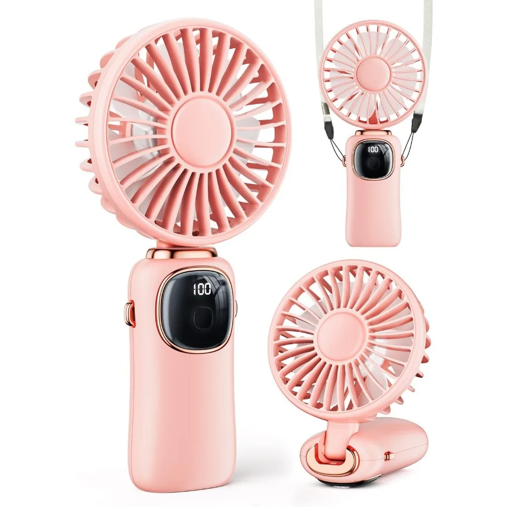 

Portable 4000mAh Rechargeable Handheld Neck Desk Fan 90 Foldable 5 Speed LED Display