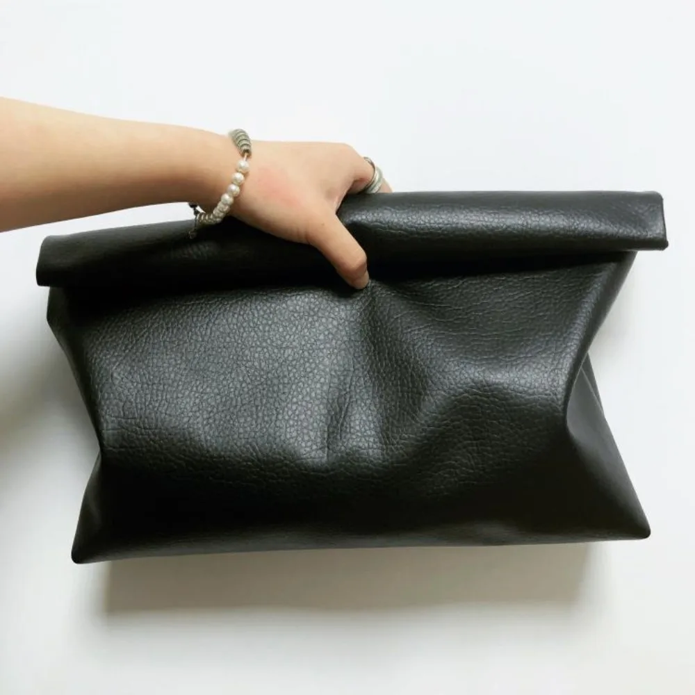 Black Edge Curl Clutch Bags for Women Casual PU Leather Handbags and Purses Designer Bag 2025 NEW Lichee Pattern Pouch Female
